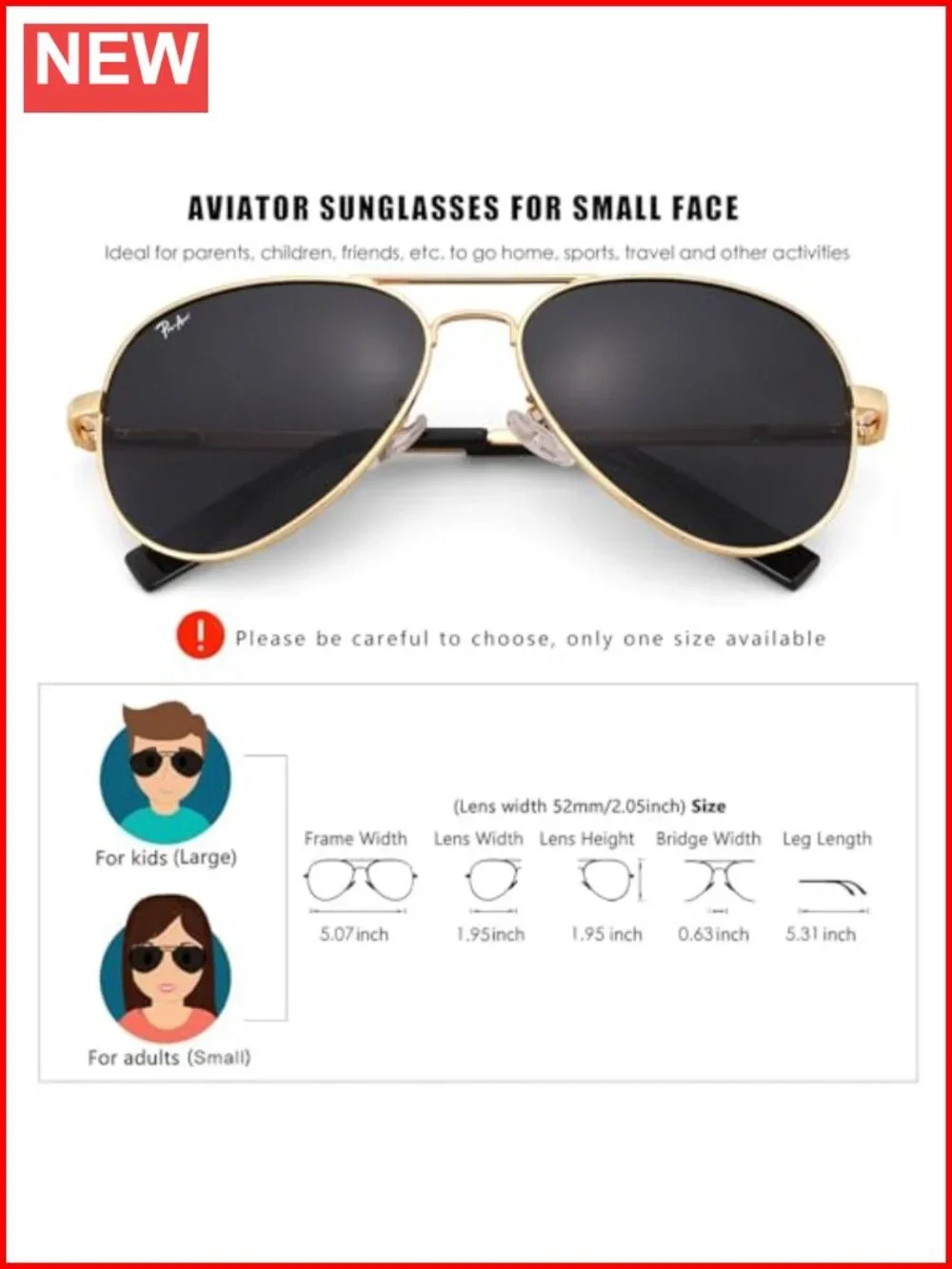 Kids Aviator Sunglasses for Boys Girls, Polarized UV Protection, 2 Sizes